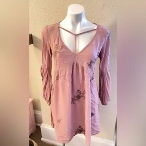 American Eagle Rose Pink Embroidery Mini Dress